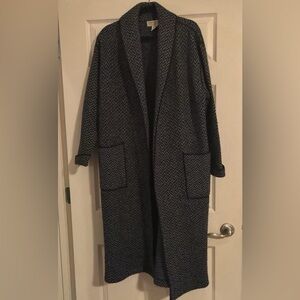 Vintage Jones New York Country Gray and Black Chevron Wool Sweater Coat